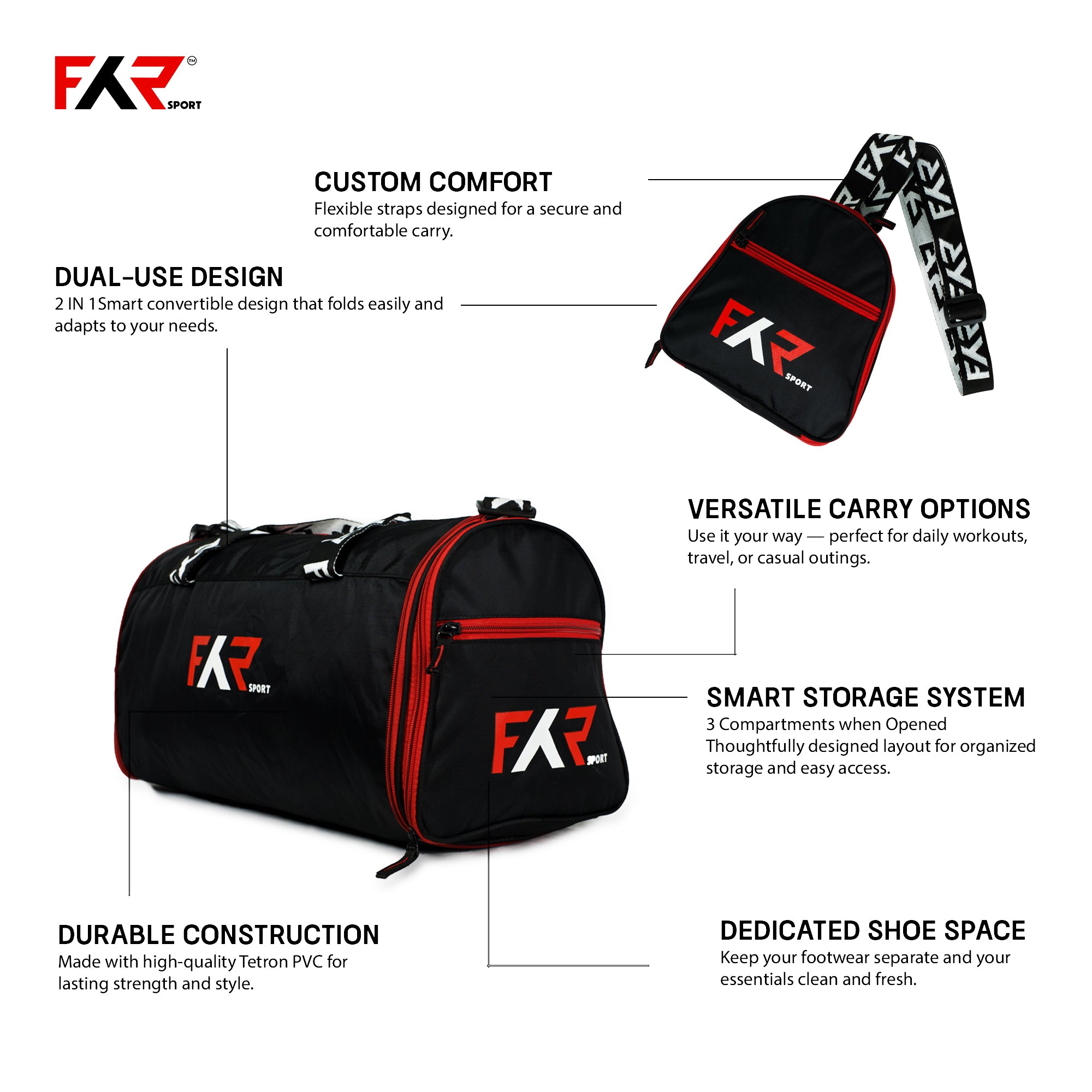 PERFORM Red-Black Convertible Sports Bag